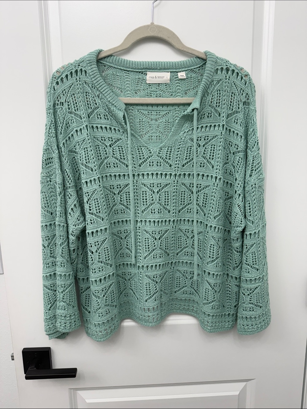 Mia & Tess Mint Crochet Knit Sweater NWOT